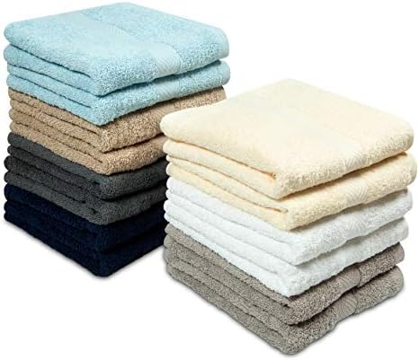 COTTON CRAFT Simplicity Hand Towels -14 Pack - 16x28-100% Cotton Face Towels - Lightweight Absorbent Soft Easy Care Quick Dry Everyday Luxury Hotel Spa Gym Shower Beach Pool Camp Travel Dorm - Multi