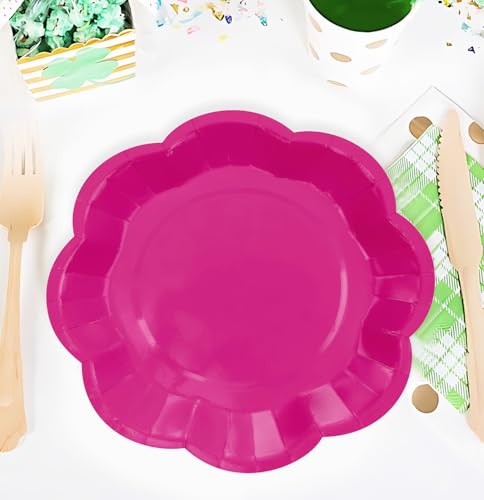 SietDESEO 50 PCS Hot Pink Paper Plates 7 Inch Scalloped Dessert Plates Hot Pink Disposable Plate for Party Dinner Wedding Baby Shower Birthday Cake Plate - Thumbnail 4