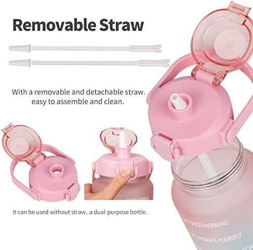 Justfwater 2L Motivational Water Bottle with Straw, 2 Litre Sport Drinks bottle with Time Marker, Large Leak Proof Water Bottle with Handle, BPA Free
