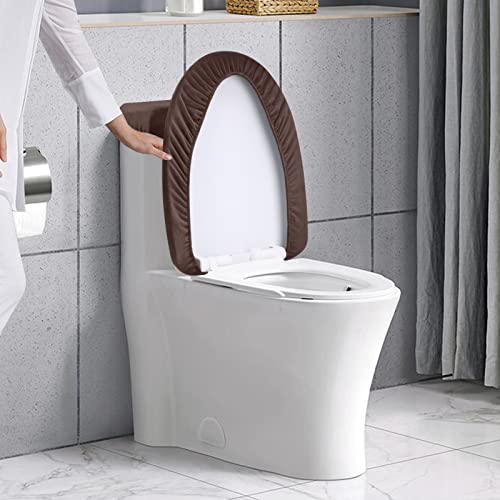 2pcs Toilet Lid Cover, Stretch Velvet Toilet Seat Cover for Bathroom, Ultra Soft Toilet Cover Luxury Velvet Machine Wash, Fits Most Round, Elongated and Oblong Lids, Bathroom Decor, Coffee