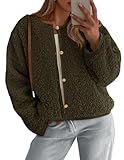 PRETTYGARDEN Women's 2025 Fall Fashion Clothes Trendy Fleece Sherpa Cropped Jackets Buttons Warm Casual Winter Faux Fur Coats (Army Green,Large)
