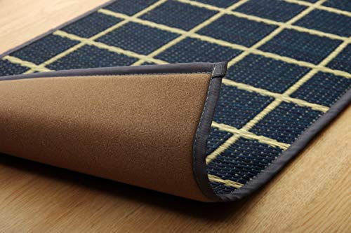 イケヒコ い草 畳 マット い草キッチンマットチェック 約43×120cm ネイビー 国産い草使用 滑りにくい加工 シンプルデザイン #8239800 [3]