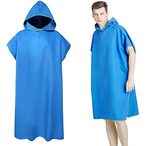 Changing Robe Towel Poncho with Hood, Portable Hooded Towel Poncho Robe Adult Unisex, Beach Surf Quick Dry Towels for Beach Swimming Surfing Camping Travel, Blue Cover