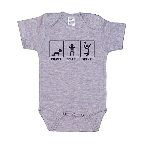 Ebenezer Fire Volleyball Onesie/Crawl Walk Spike/Baby V-ball Bodysuit/Unisex Newborn Outfit (6-12M, GREY SS(BLACK TEXT)) Cover