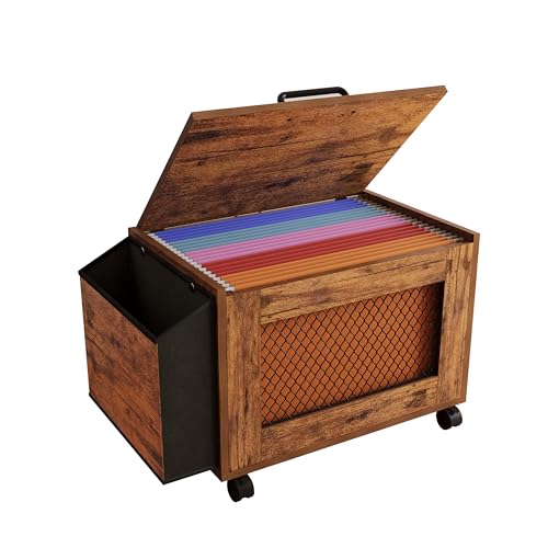 Rolling File Cabinet Cart,Under Desk Small Filing Cabine,Hanging File Organizer Box with Lid,Side...