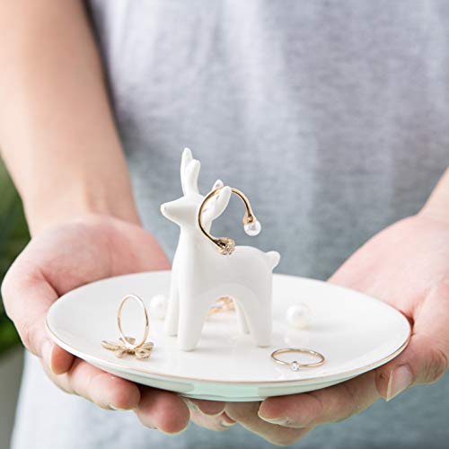 Kimdio Ring Holder Ceramic Christmas Deer Jewelry Tray Jewelry Dish Necklace And Earring Holder For Women Home Decor Gift For Christmas Birthday Wedding Etc. #TOP6