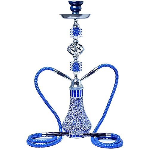 YANGH Hookah Komplett-Set mit 2 Schläuchen, einteiliges Wasserpfeifen-Set, Eisrissglasvase, Wasserpfeife, Mosaikglas…