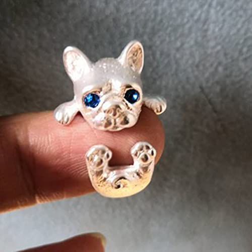 Wendalern Dog Ring for Women Girls Adjustable Open Puppy-shaped Ring Lovely Blue Eye Dog Animal Finger Ring Bulldog Dog Pet Gift Jewelry for Dog Lovers - Image 3