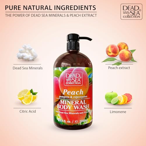 Image of Dead Sea Collection Peach Body Wash for Women and Men - with Pure Dead Sea Minerals and Peach Extract - Cleanses and Moisturizes Skin - Pack of 2 (67.6 fl. oz)
