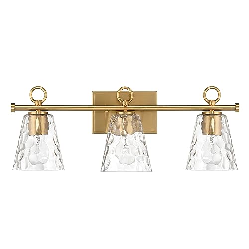 Imogen - Metal and Hammered Water Glass 3-Light Vanity Light, Brushed Gold
