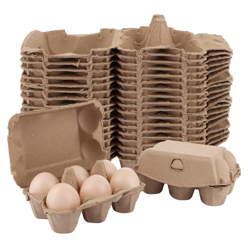APACALI 50 Pièces Boite Oeuf Carton, 6 grilles Distributeur Empilable Boîte à Pulpe D'œufs, Boîte à œufs en carton pour œufs de poule, œufs de Pâques pour...