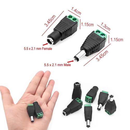 JZK 8 PCS 5.5mm x 2.1mm DC power adaptor connector, male and female screw terminal connector, DC plug and jack adapter for CCTV security camera, LED strip light, router (4 female + 4 male) - Image 3