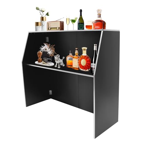 Foldable Bar Table Commercial Portable Bar Table Event Bar Cabinet Mobile Bartender Station for Parties Picnics Barbecues Catering Trade Shows Black