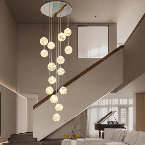 KAUCQI 15-Light Chandelier Crystal Ball Gypsophila, 75W Ceiling Modern Chandelier, LED Staircase Lights, Large Chandeliers for High Ceilings, Modern Villas and Stairs, Adjustable Length-23 W x100 H by KAUCQI - Image 3