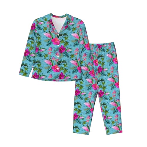 Pyjama manches longues femme Hello Hawaï imprimé taille élastique