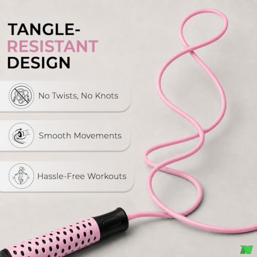 Image of Skipping Rope with Ball Bearing for Men, Women & Kids | 300 cm Jump Rope with Smooth Rotation & Comfortable Grip | 270 cm Effective Rope Length | Fitness, Cardio, Exercise & Workout Rope- Pink