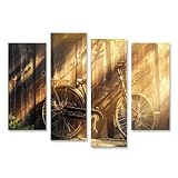 islandburner Bild auf Leinwand Fahrrad an sonniger Holzwand für Wohnzimmer Fahrradliebhaber Fahrradladen Bilder Wandbilder Poster