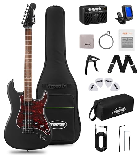 Tostar Electric Guitar Kit with Amp HSS Pickup Beginner Electric Guitar with Gig Bag,Capo,Tremolo, Strap, Picks Stratocaster 39' Full Size Electric Guitars Heavy Metal 6 String for Gifts Satin Black