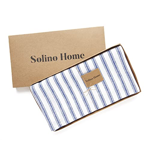 Solino Home Linen Tablecloth 60 X 108 Inch – 100% Pure Linen Navy And White Tablecloth For Summer, Indoor, Outdoor Dinner – Capri Ticking Stripe, Handcrafted And Machine Washable #TOP5
