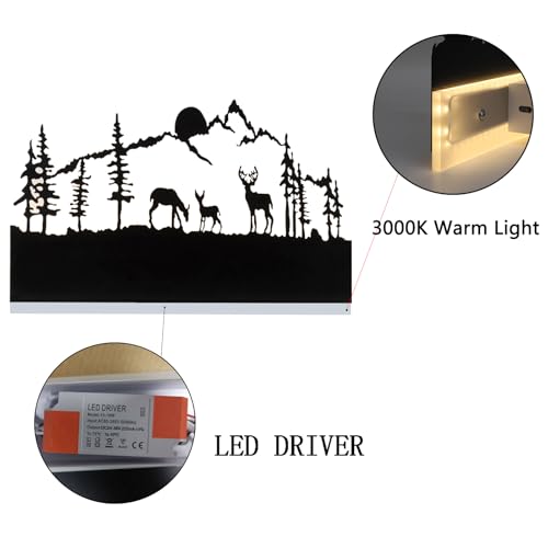 Image of Wall Sconce lamp, LED Wall Mounted Light Indoor Wall Light with Cartoon Animal Pattern Design, Metal Acrylic Wall Lighting for Living Room Bedroom Hallway 3000K Warm Light, 12W (Sunset Deer)