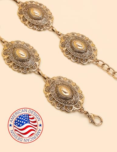 Image of TOPACC Western Metal Concho Belt for Women Cowgirl Chain Belts for Dresses Jeans Country Concert Outfit