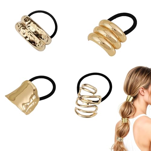 Cravatta per Capelli Geometrico Elastico Polsini Oro per Donne Accessori Capelli 4PCS Fermacoda Elastici