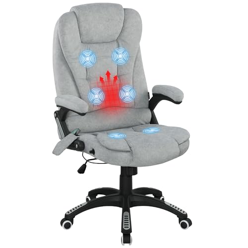 Vinsetto Silla de Oficina con Masaje de 6 Puntos Silla de Escritorio Giratoria con Función Basculante con Calefacción Altura Ajustable Respaldo Reclinable y Mando a Distancia 65x71x110-120 cm Gris