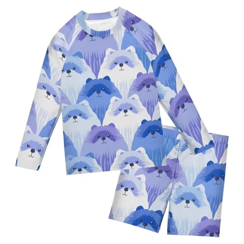 Traje de baño para perro y niños contra quemaduras solares con manga larga azul y morado