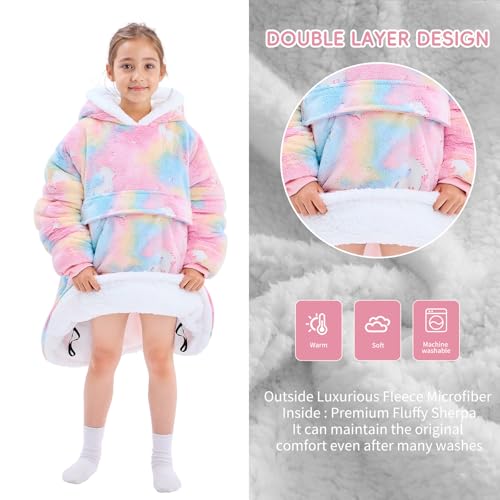 yescool Wearable Blanket Hoodie Kids Glow in the Dark, Oversized Blanket Sweatshirt with Sherpa Teen Girl Gifts for Girls,Boys, 8-15 Year Old Girl Boy Gift Warm Wearable Blankets, One Size, Unicorn
