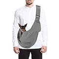 SlowTon Pet Carrier, Doggie Cat Hand Free Sling Carry Dog Papoose Carrie Adjustable Padded Shoulder Strap Tote Bag with Front Pocket Safety Belt Outdoor Travel Puppy Carrying for Walking Subway