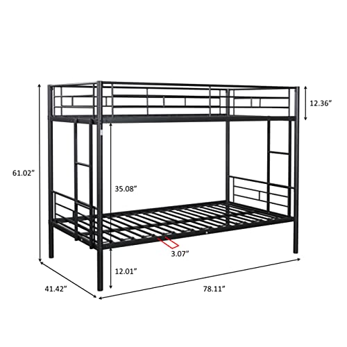 Homsof Metal Twin Over Twin Bunk Bed With 2 Side Ladders,Made Of Heavy Duty Steel, For Kids Teens Adults，Black #TOP1