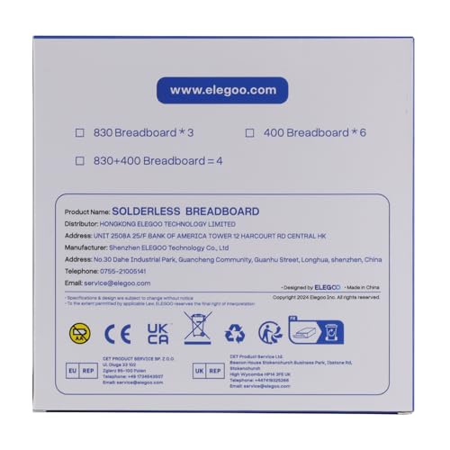 ELEGOO 3er Breadboard 830 Pin Solderless Prototype PCB Board Kit für Arduino Proto Shield Distribution Verbindungsblöcke