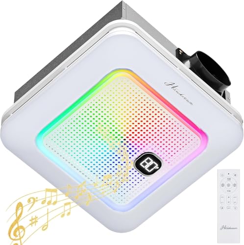 Hawkrown Bathroom Exhaust Fan with Bluetooth Speaker, 230 CFM 1.0 Sone Bathroom Exhaust Fan with Light, 3 Dynamic Light, 7 LED Color, 3 Color Temperatures, Nightlight,Remote, Easy Install (Ivory)