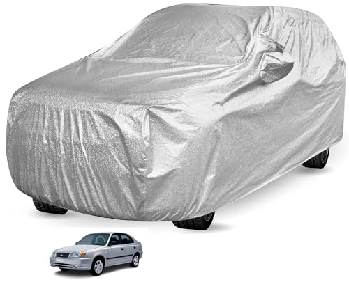 Image of Auto Hub Waterproof Car Cover Compatible with Hyundai Accent with Mirror Pocket, Soft Cotton Lining, Waterproof Accent Car Cover- Metallic Silver