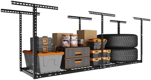 2x8ft Overhead Ceiling Garage Storage Rack, 400LBS Capacity, Blac...