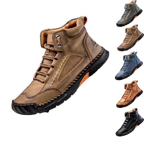 Sawbehind Men's Comfortable Handmade Leather Boots,Arch Support,Wide Men's Comfortable Handmade Leather Boots-Outdoor,Saw Behind Shoes (kahki,10.5)