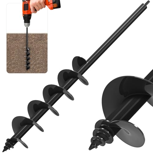 Insaga Auger Drill Bit for Planting 4″ x 32″– Heavy Duty Carbon Steel Spiral Garden Auger for Drill, 3-8″ Hex Drive Plant Auger for Bulbs & Seedlings – 32″ Long Reach Reduces Bending