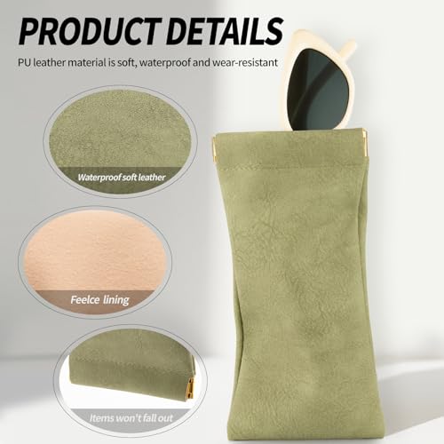 Image of 3 pack leather eyewear case PU soft sunglasses bag squeeze top portable lightweight eyewear case for men and women