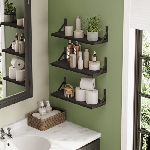 Image of YGEOMER Wall Shelves for Bedroom, 16.5 Inch Floating Shelves for Wall, Shelves for Bathroom Storage, Living Room and Kitchen Decor (Set of 6 Black)