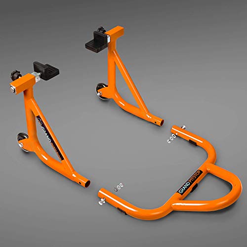 Image of GrandPitstop Paddock Stand with Swing Arm Rest and Bobbin Fork for KTM RC390 (Black and Orange)