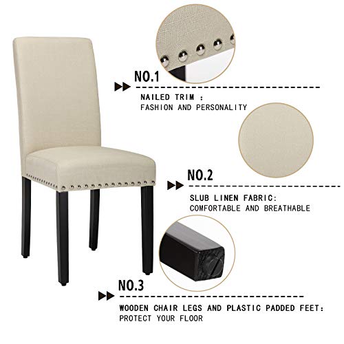 Lssbought Upholstered Dining Chairs With Solid Wood Legs And Nailed Trim Set Of 4 (Beige) #TOP6