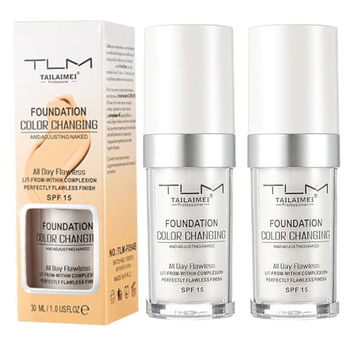 2PCS TLM Colour Changing Foundation - Flawless Coverage, Lightweight Formula, Adapts to Skin Tone,...