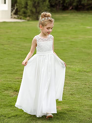 A Line Lace Flower Girl Dresses Sleeveless White First Communion Dresses For Wedding Pageant (White, 8) #TOP2