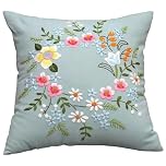 wiksite Embroidery Kit Pillowcase DIY Kit Cushion Cover Pillow Cover Embroidery Kit, Car Cushion DIY Hand Embroidery Pillow Case Kit Stitch Set with Flower Patterns and Embroidery Hoop Sewing Craft