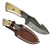 Rex Distributors AJ-8312-DB 9" black Wood/Bone Handle Damuscus Gut-Hook Blade Hunting with Leather Sheath Knife