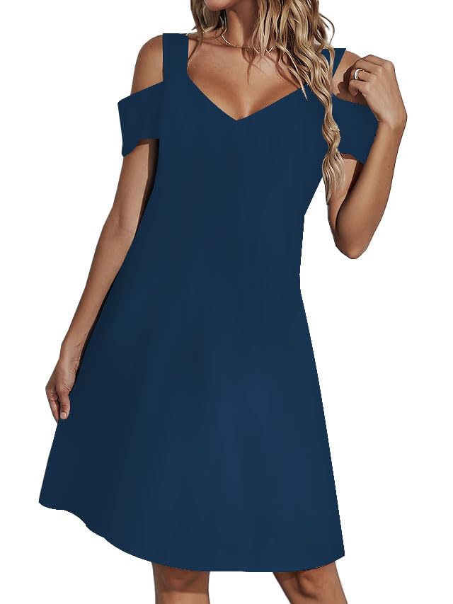Image of SAUKOLE Womens Sexy Cold Shoulder Dresses Summer Casual Dress Loose Fit Knee Length Dress