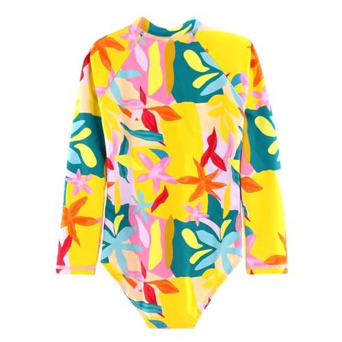 Girls Swimsuits One Pieces Long Sleeve Swimwear UPF50+ Toddler Kids Zipper Sun Protection Bathing Suits Sizes 2-122