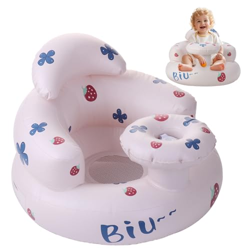 Bvdfgk Inflatable Baby Seat - Built in Air Pump Toddler Seat for 3-36 Months Infant Chair, Babies Floor Chair for Sitting up and Back Support (Strawberry)