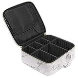 ibeacos Makeup Bag for Women Large Cosmetic Bag Leather Train Case Professional Makeup Case Cute Travel Makeup Organizer with Brush Section & Removable Dividers for Cosmetics Make Up Tools, Marble