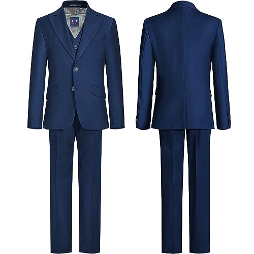 Elpa Elpa Boys' 3-Piece Tuxedo Suit Set Kids Peaked Lapel Tuxedo Slim Fit Formal Dresswear Child Blue Tuxedo Size 10 #TOP1